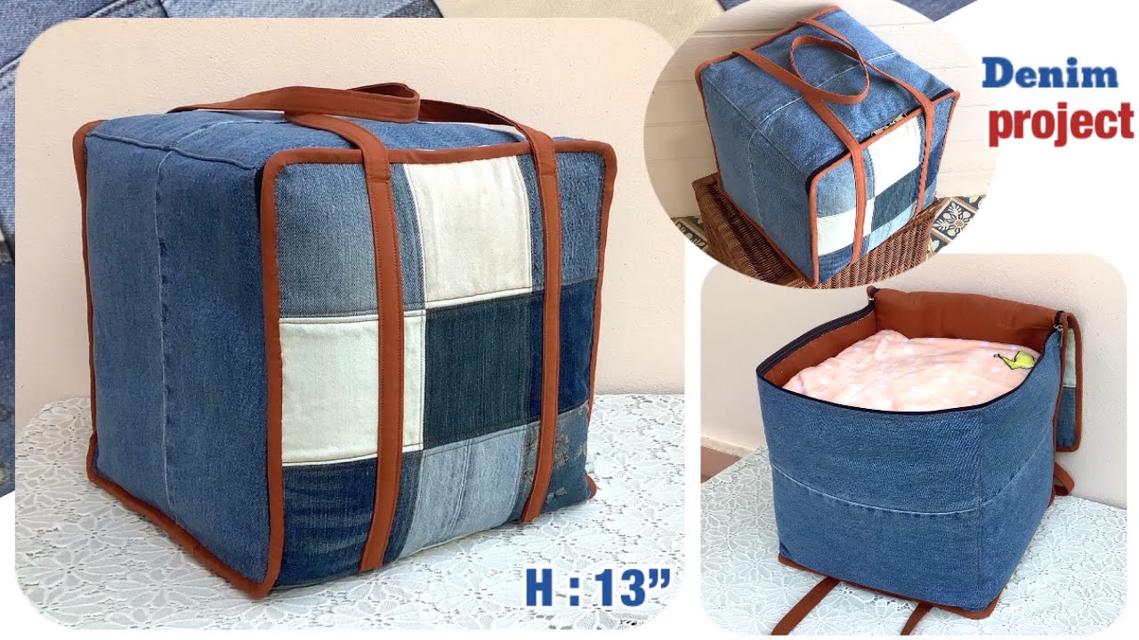 Diy a large cloth storage bag tutorial , sewing diy a large storage bag  tutorial , diy travel bag . 