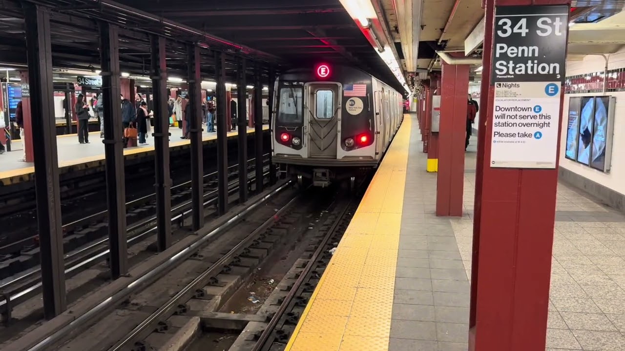 IND Eighth Avenue Line: R211A and R160A subway cars on the A/C/E at 34th street Penn Station 