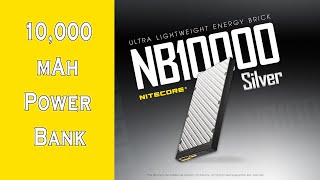 Nitecore NB10000 silver power bank. 10,000 mAh slim charger UBS