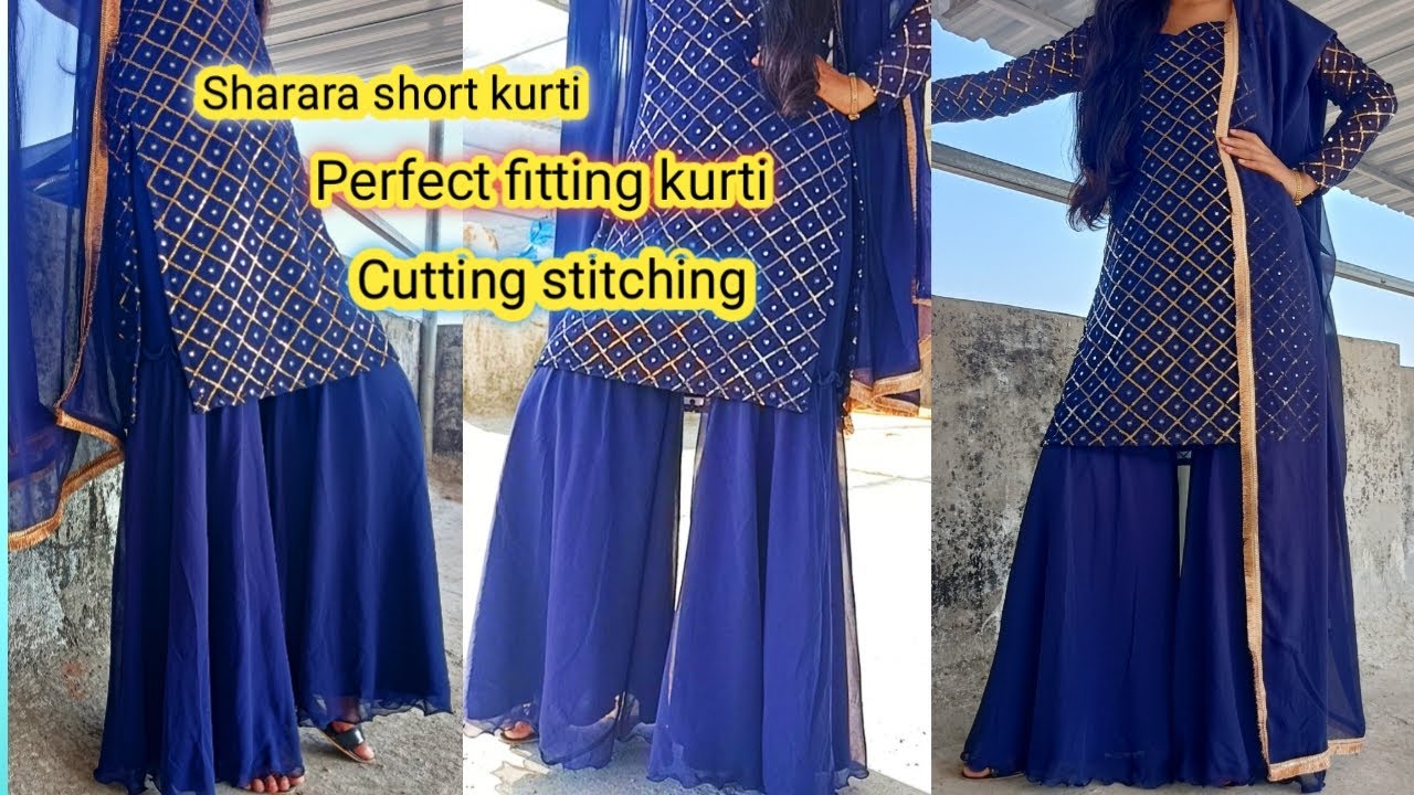 Short Kurti with Sharara/Skirt Set. | Kurta designs, Kurta lehenga, Kurti  designs party wear