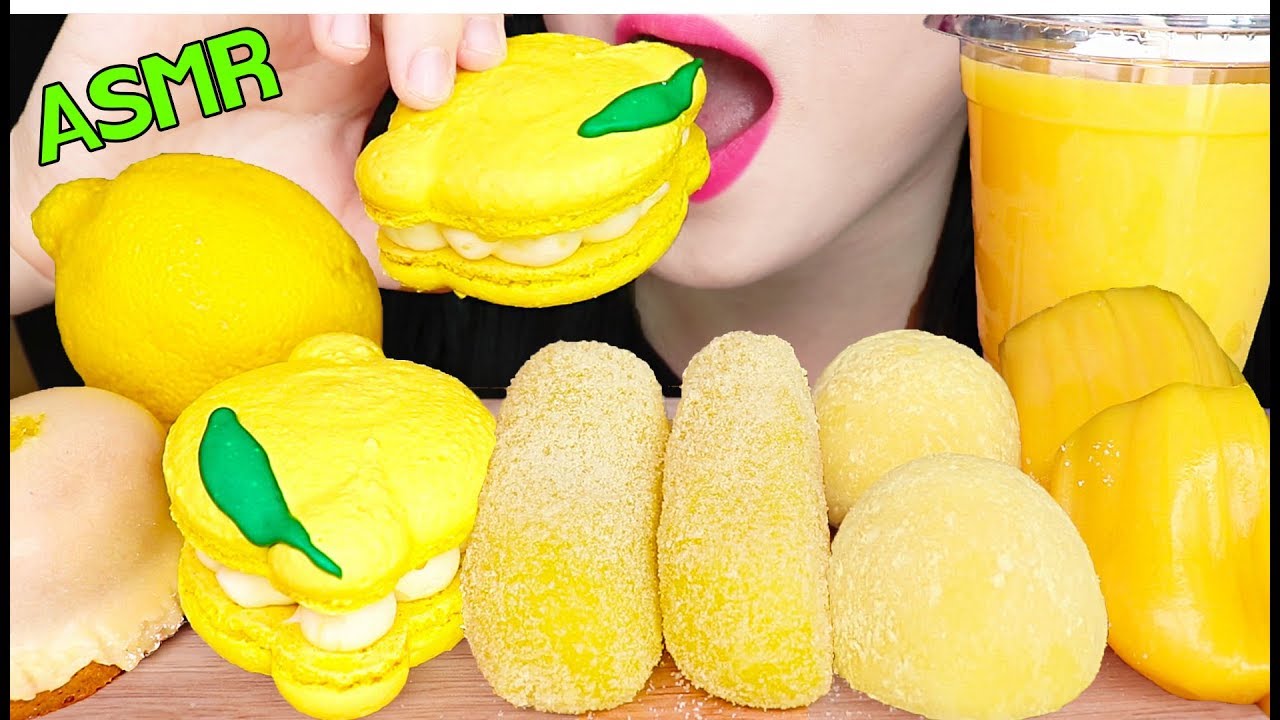 ASMR LEMON MACARON, MANGO ICE CREAM, JACK FRUIT 레몬 마카롱, 케이크, 망고 아이스크림, 바나나떡 먹방 EATING SOUNDS