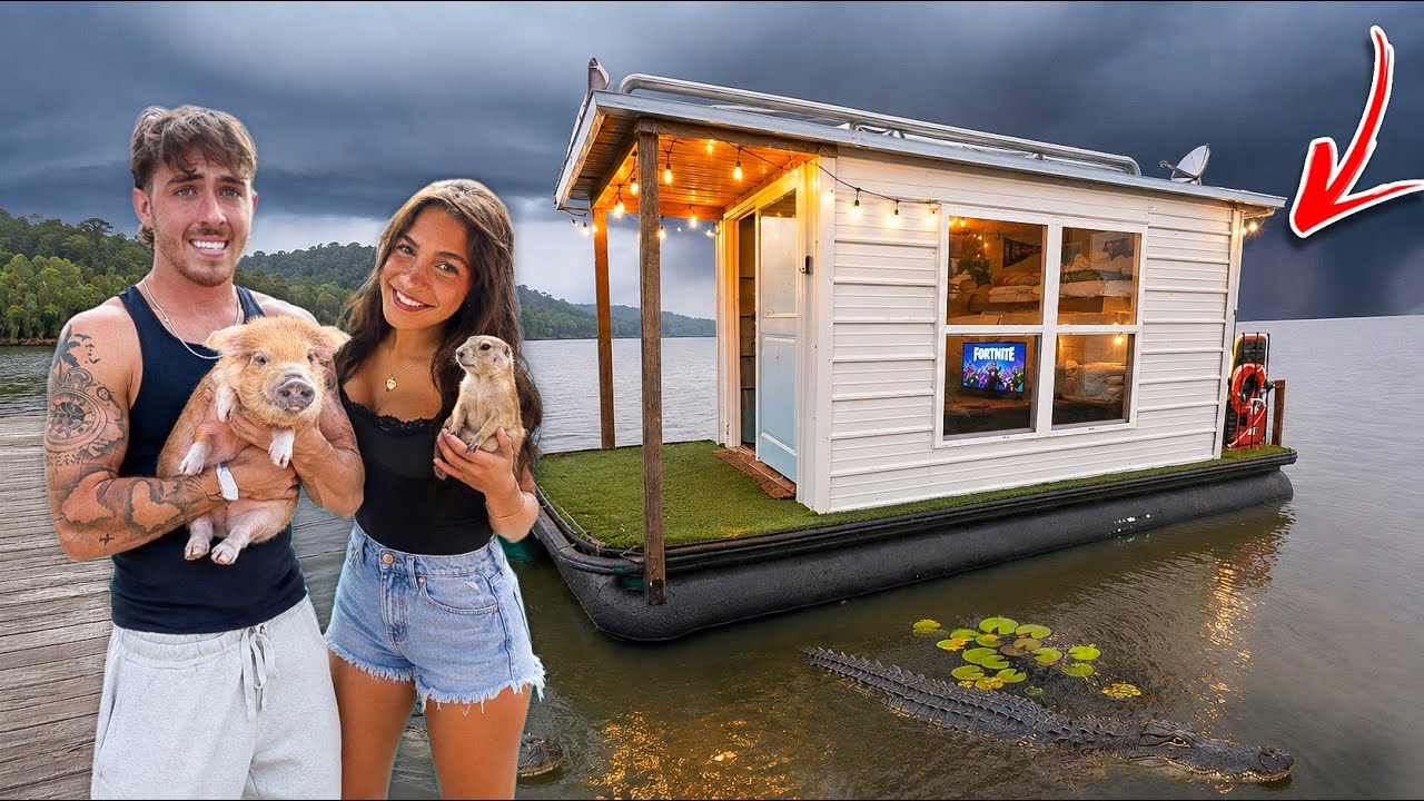 Overnight in My HOUSEBOAT with new MINI EXOTIC ANIMALS...  And My Girlfriend