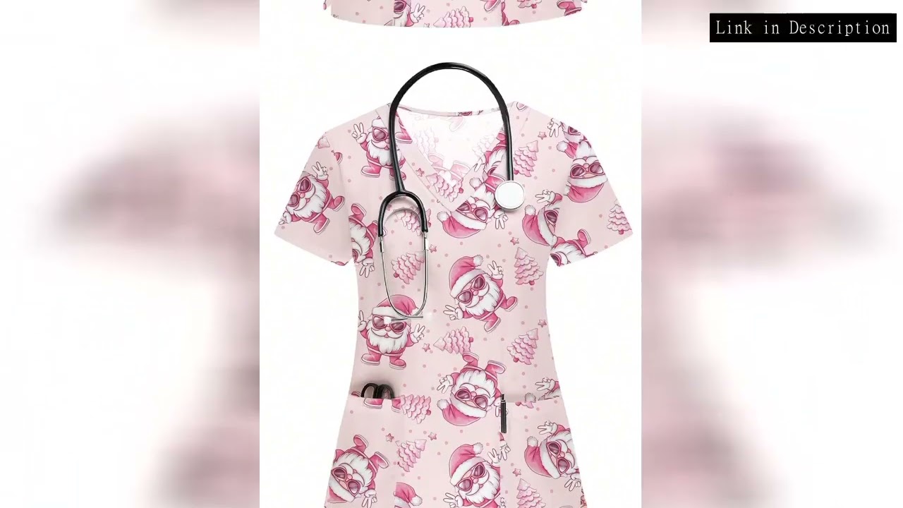 Surgical Uniforms Woman Cute Christmas Santa Claus Gift Heart Balloon Uniform Top Scrub Top Short sl