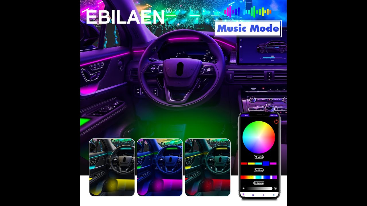 2022 Car Ambient Light 64 RGB Color With APP Control Support DIY