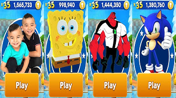 Sonic Dash vs CKN Toys Car Hero Run vs Tag with Ryan vs Ben 10 Up To Speed Four Arms All Characters