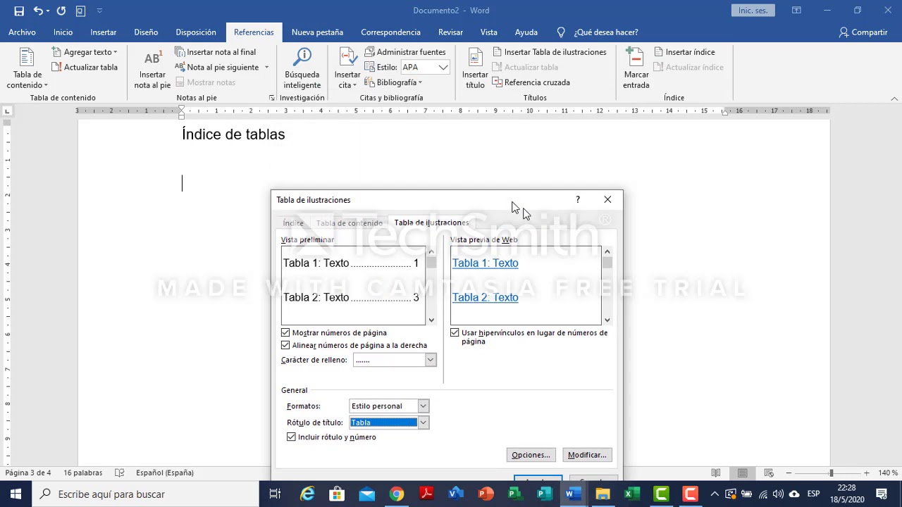 Elaboración de índice de tablas, figuras, anexos, etc; en Microsoft