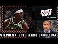 Stephen A. blames Jrue Holiday's defense for Trae Young's 48 points in Game 1 | First Take