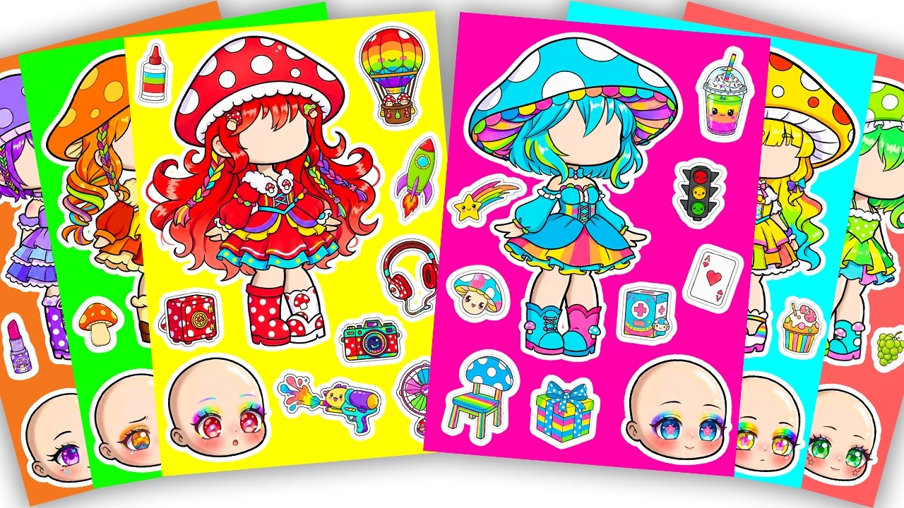 🍄Paper DIY🍄 Cute Mushroom Collection X Gacha Sticker Book #mushroom #doll #paperdiy #gachalife #asmr