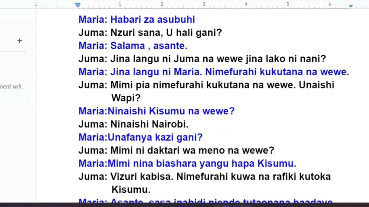 Swahili Simple Dialogue For Beginners