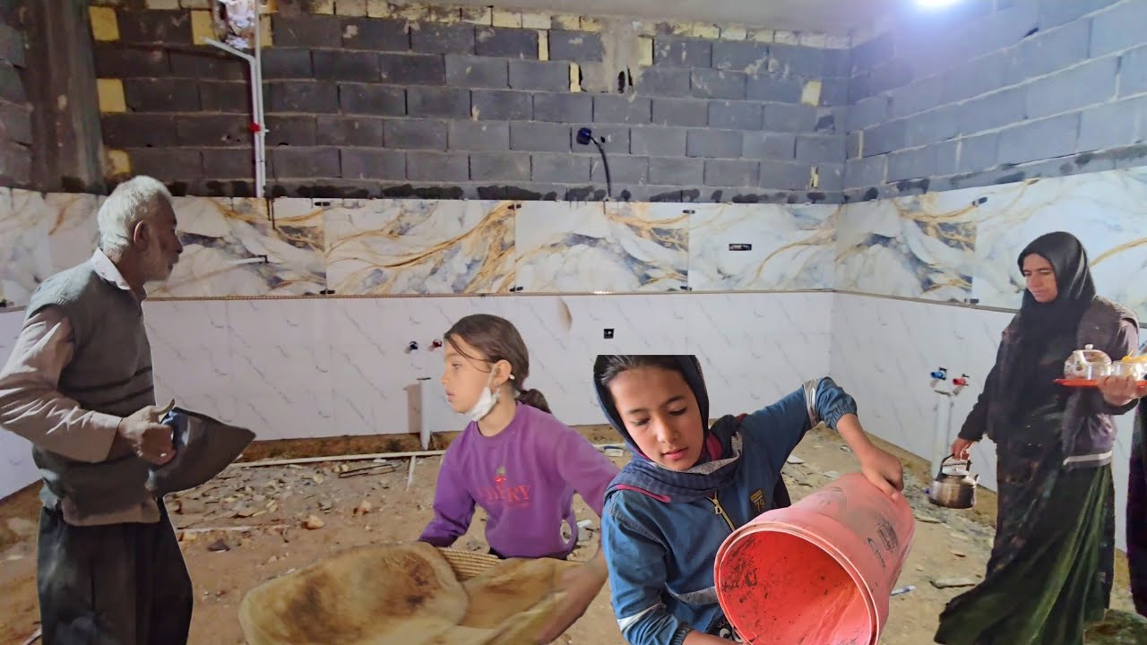 Tiling the large and beautiful kitchen of Sakineh's dream home