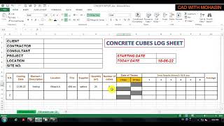 LESSON 7 CONCRETE CUBE LOG SHEER IN EXCEL