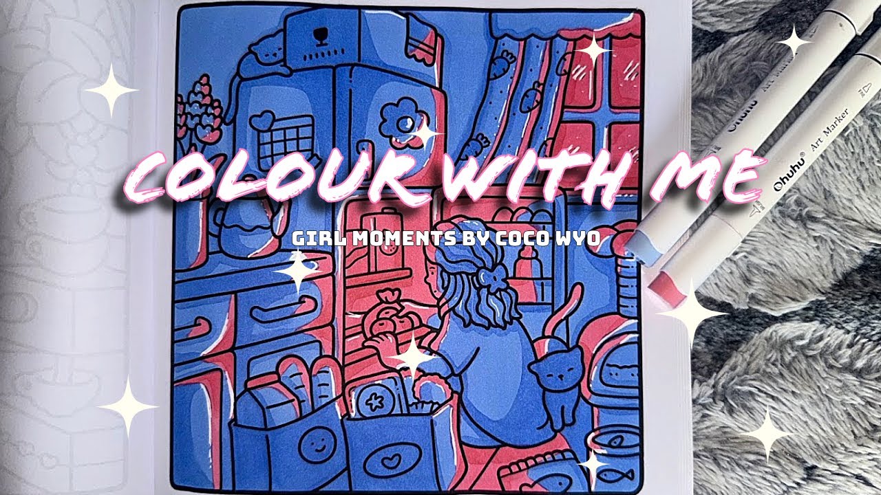Colour With Me (ASMR) | Girl Moments by Coco Wyo #4 | 2 Marker Challenge | Ohuhu Markers  💁‍♀️🩷