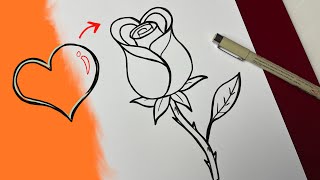 HOW TO DRAW A ROSE 🌹 STARTING FROM A HEART - SUPER EASY