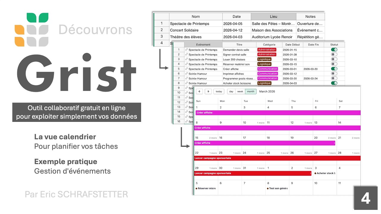 4 - Passer d'Excel à Grist : Utilisation d'un calendrier