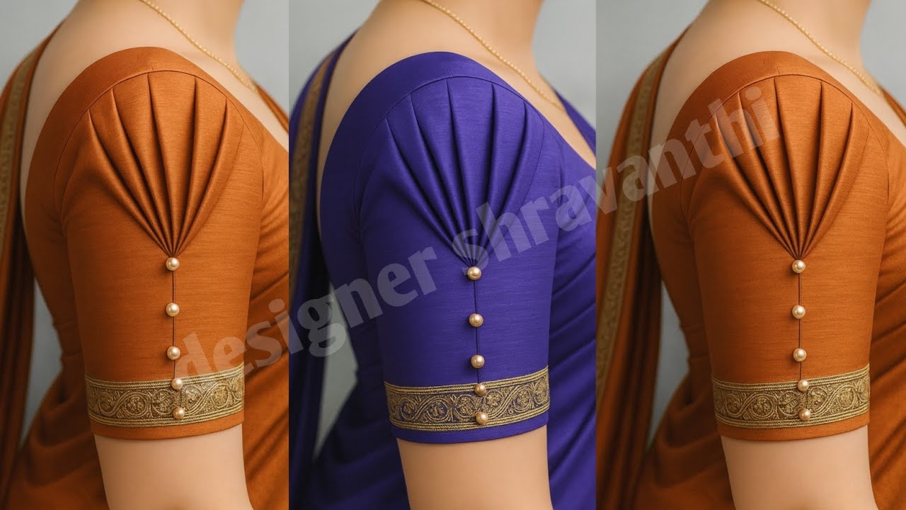 Simple model blouse Sleeves design cutting and stitching | 