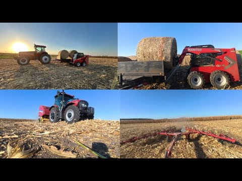 Corn Stalk Making Action 2025! Raking, Baling & Hauling the Bales Home ...