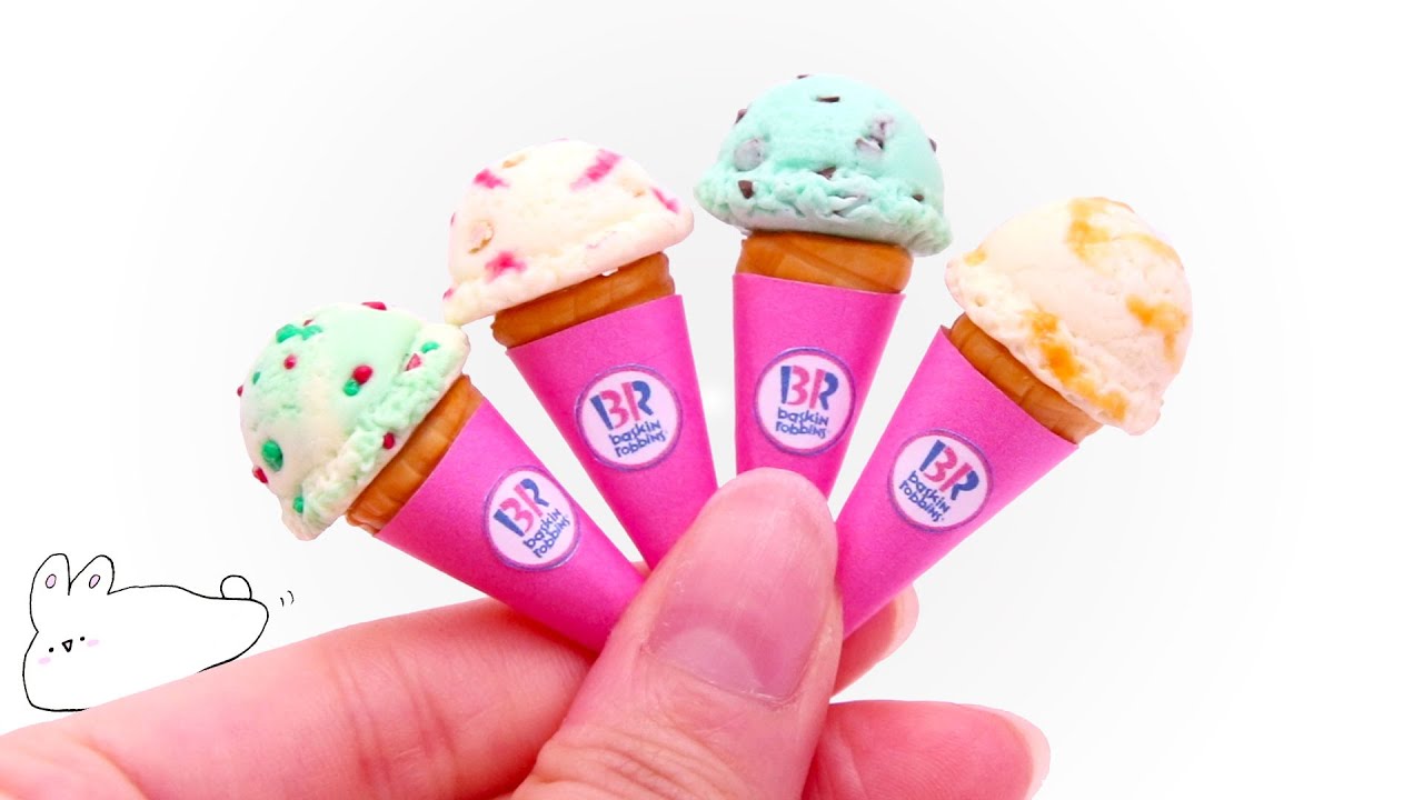 ミニチュアスイーツ　アイスクリームパーティー　ミニチュアフード　ハンドメイド Clay】Miniature Ice Cream Sundae in Waffle Bowl🍨樹脂粘土でつくる