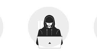 Hacker cyber attack black and white line animation pack