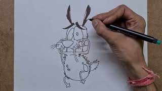 Courage The Cowardly Dog Drawing - Freehand Outline & Using Pencils Colours - Draw Cartoon Steply