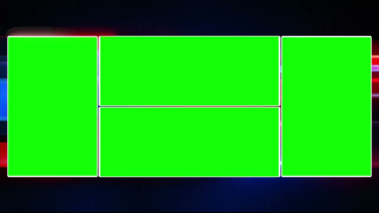 4-Box News Screen Layout | Anchor, Dual Stacked Visuals & Reporter frame | Green Screen Chroma Key