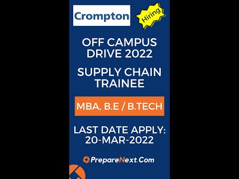 Crompton Greaves Off Campus Drive 2022 for Supply Chain Trainee | Engineering Job | Mumbai, Delhi