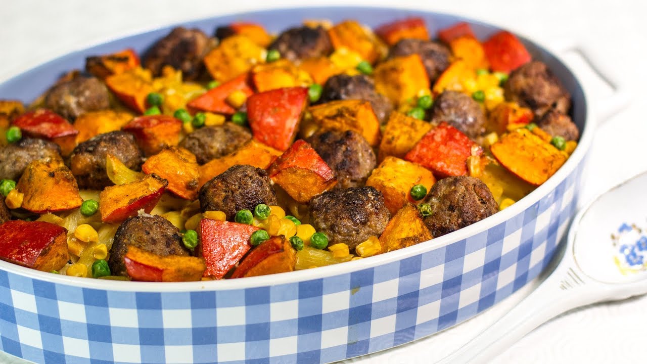 KÜRBIS-GRATIN mit HACKBÄLLCHEN - YouTube