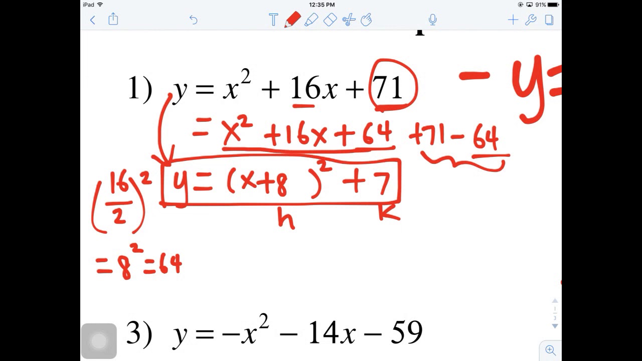 Vertex Form By Completing The Square : Completing Square for Vertex