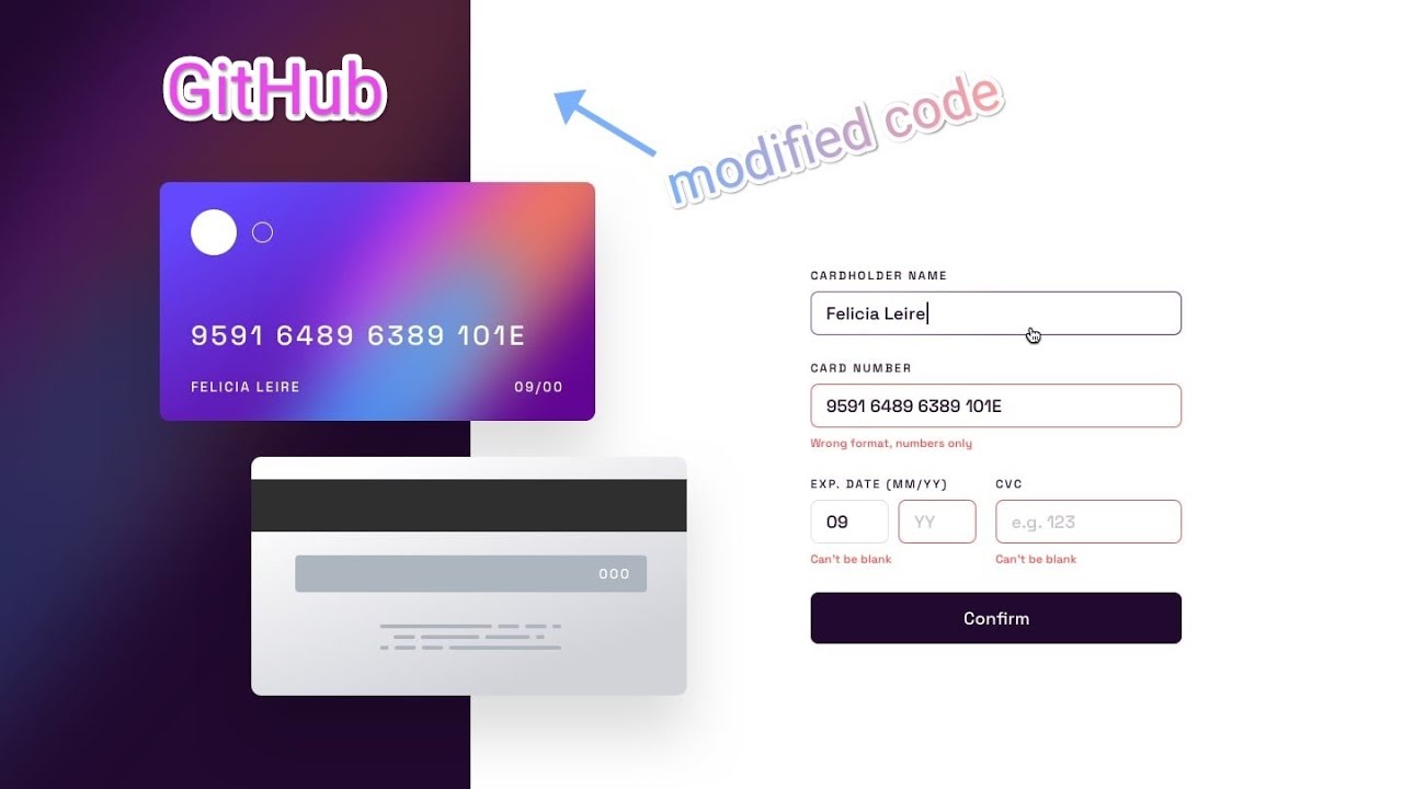 Interactive card details form (HTML & CSS, JavaScript) on a phone ...
