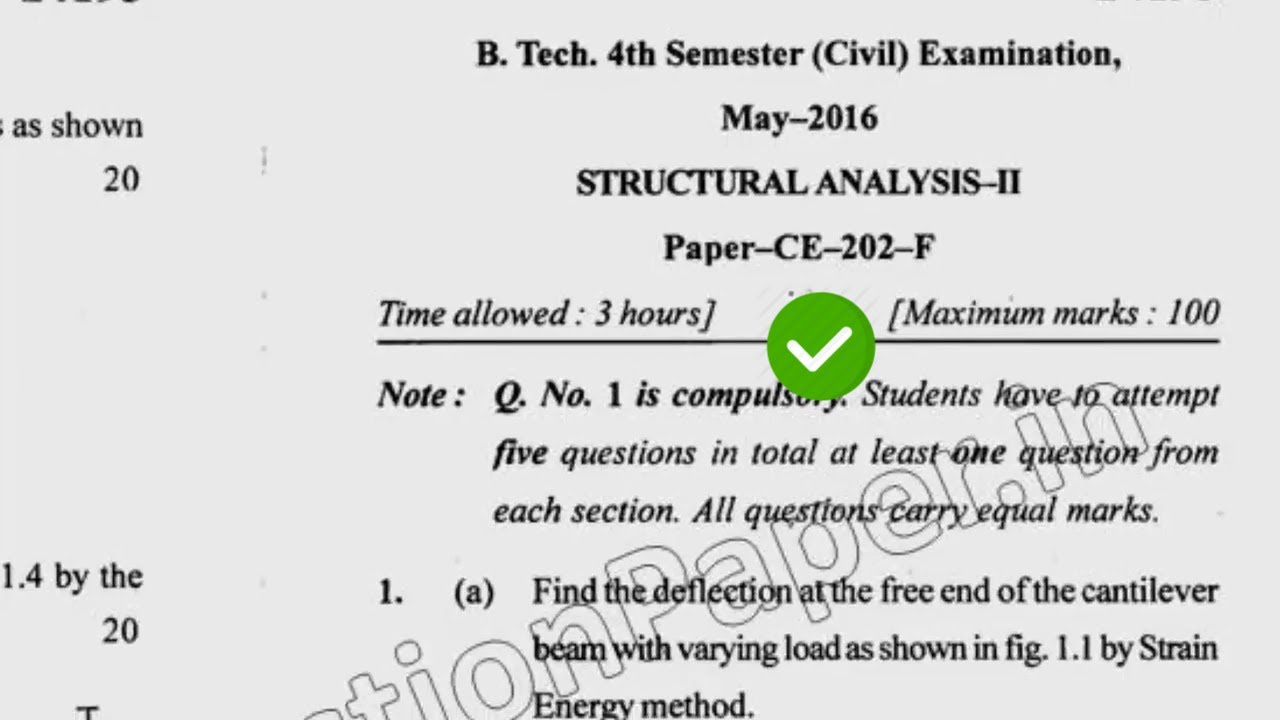2016 Mdu BTech Civil 4th Sem Structural Analysis Question Paper - YouTube