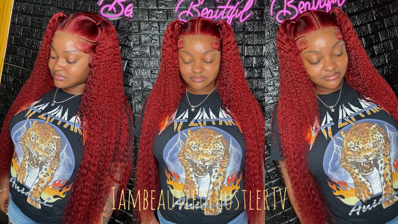 34 Inch SLAY🔥😍RED ❤️Kinky Curly Wig Install With In between Braids & Ponytails🔥🔥🔥| Thebhslay ✨
