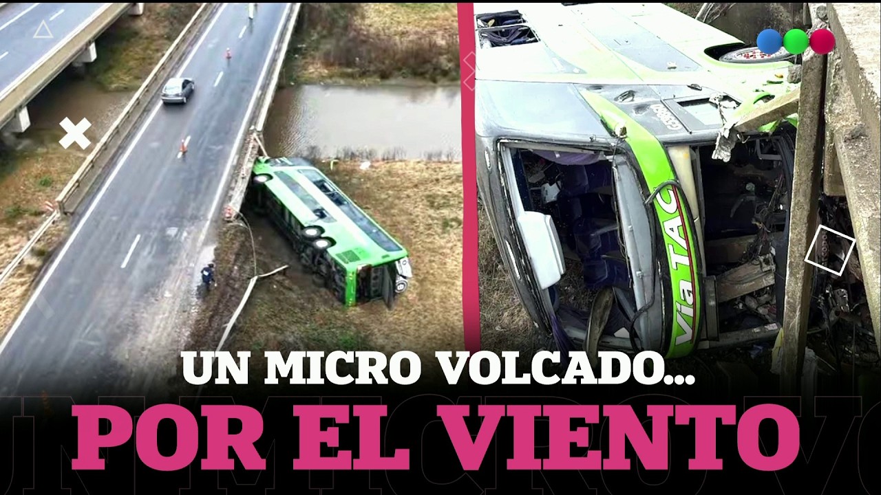 ►Milagro en la Ruta 7: Un micro cayó de un puente en medio de un temporal