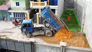 New project Show ground pouring​ to build a house using Dozer D-31-P with Dump truck 5Ton team