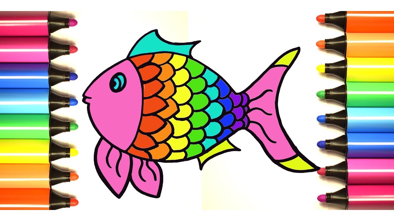 Rainbow Fish Coloring Pages For Children Learn Colors For Kids With Colored Markers Youtube