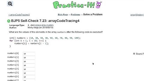 Java Practice It   |   Self-Check 7.23: arrayCodeTracing   |   arrays, syntax, array basics