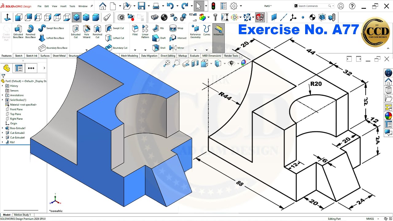 SolidWorks Tutorial for beginners Exercise A77
