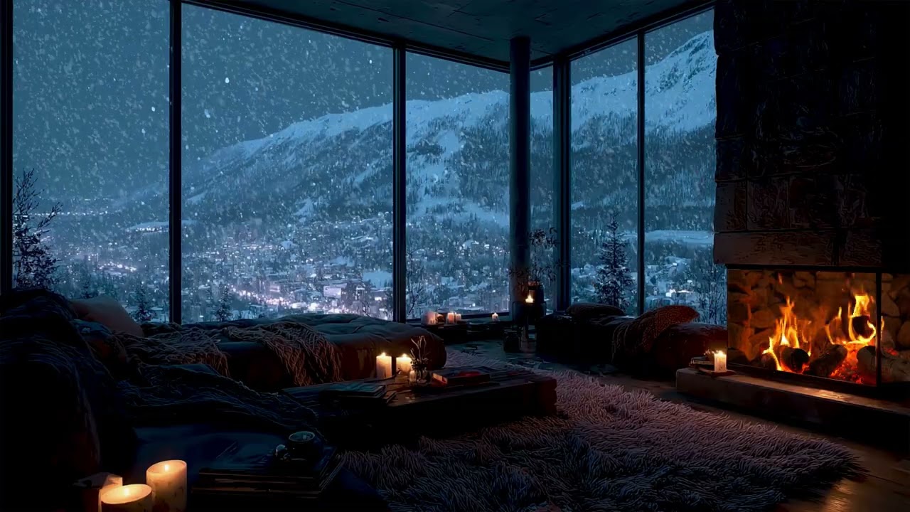 Peaceful Winter Chill Ambience with Falling Snow and Calm Music for Relaxing Evenings