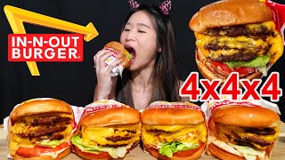 Eating 4X4X4 IN-N-OUT Burgers! 16 Patties & 16 Slices of Cheese! Cheeseburger Mukbang w/ ASMR