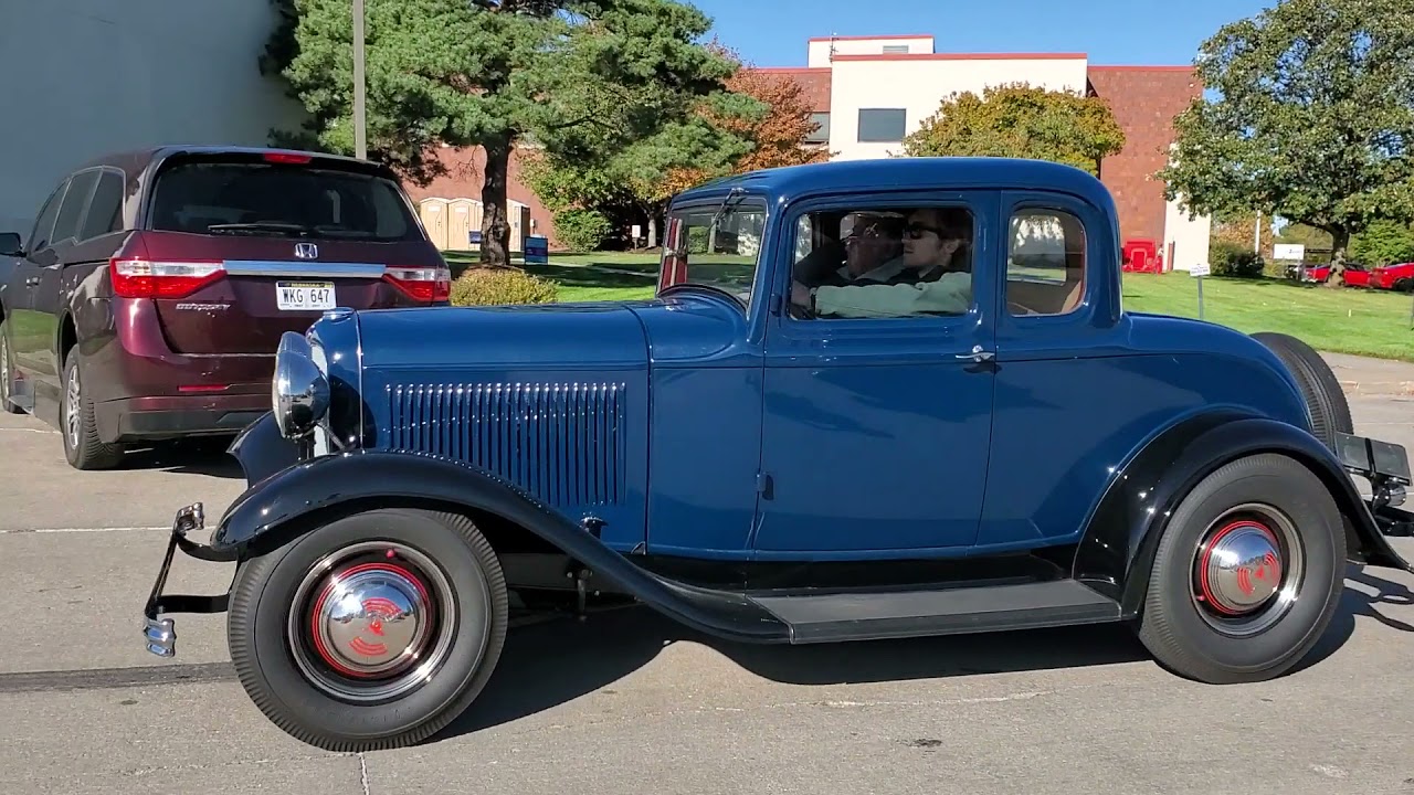 Cars leaving the October 2021 Speedway Motors Cars & Coffee in Lincoln
