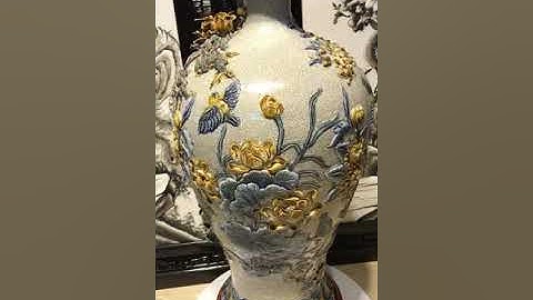 Mai bình đắp nổi Công Danh Phú Quý men rạn