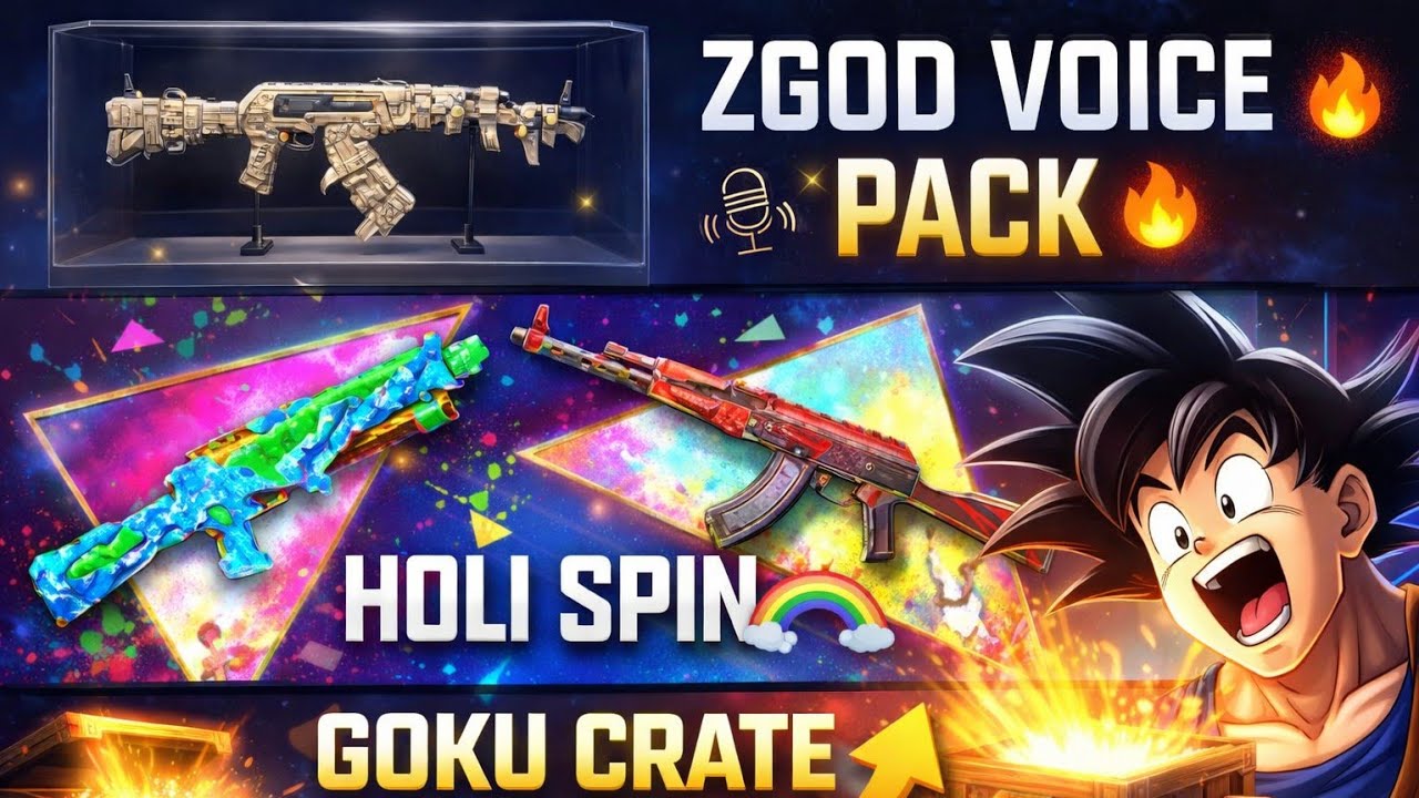 Bgmi Holi spin and zgod voice pack and goku crate opening explain UC ...