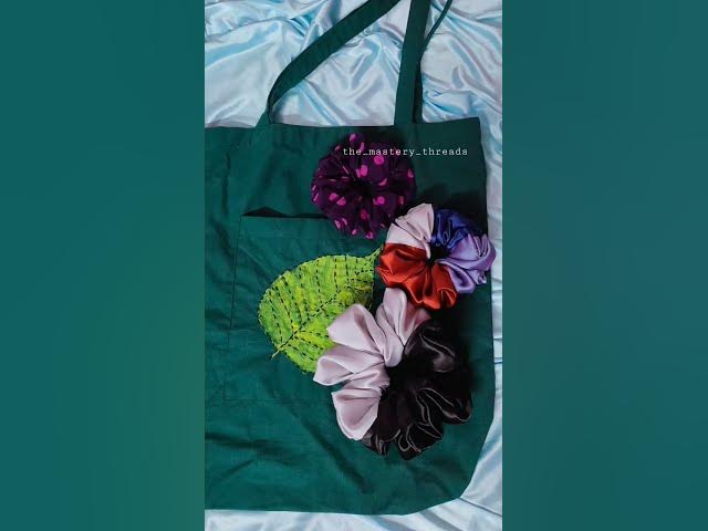 Hand embroidery Tote bag & scrunchies..Check out my IG  for more..#embroidery #scrunchies #handmade
