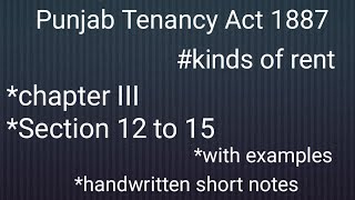 Punjab Tenancy Act 1887 | Chapter 3 rent | section 12 to 15 of Punjab Tenancy Act