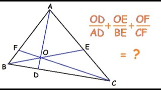 PRMO 2015-16 Tricky problem for  High School O is a random point in ABC find OD/AD + OE/BE + OF/CF
