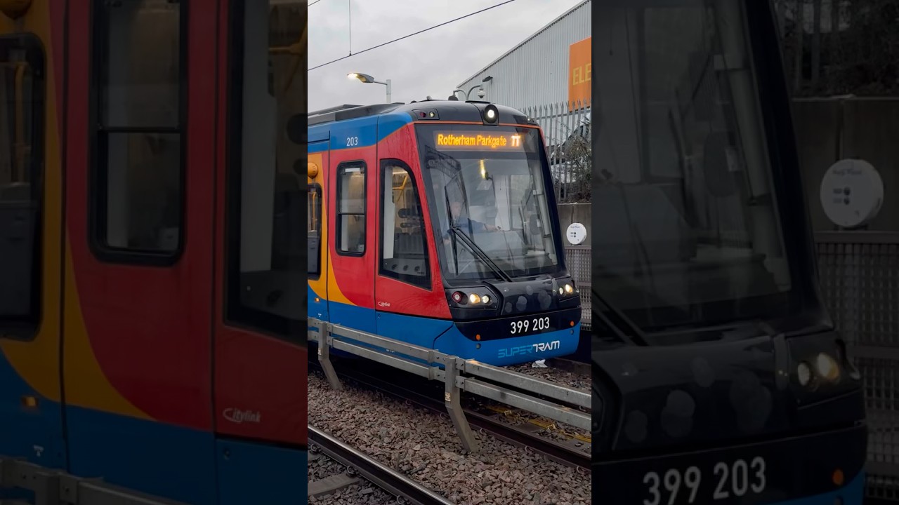 Sheffield City-Link 399 203 departs Rotherham with a Tram-Train Service to Rotherham Parkgate