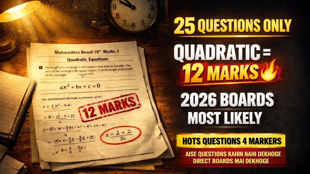 Quadratic Equations 2026 Boards 🔥 25 Questions ONLY | 12 Marks Done | Maharashtra Board Maths 1