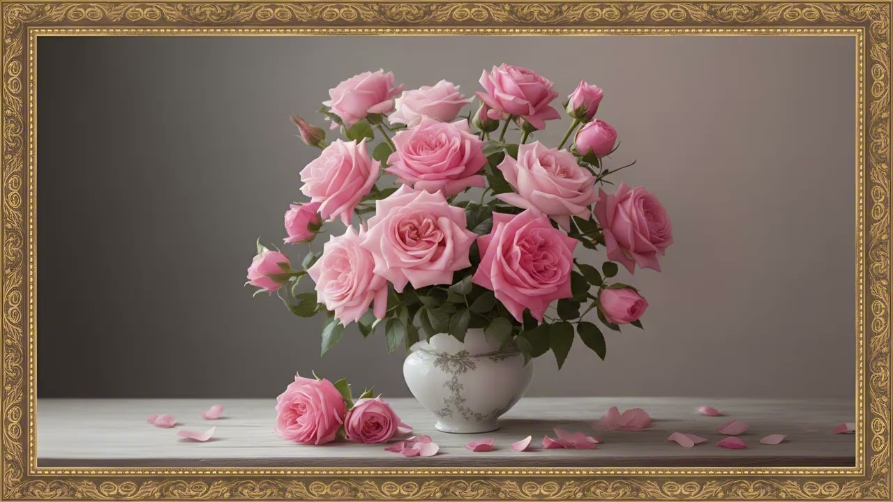 Elegant Pink Roses in Vase | Romantic Floral Art for Relaxation and Home Decor