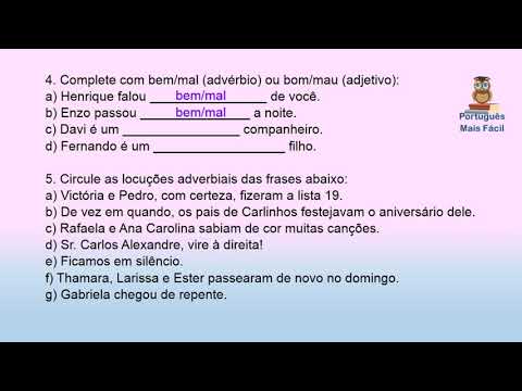 Correção dos exercícios sobre advérbios