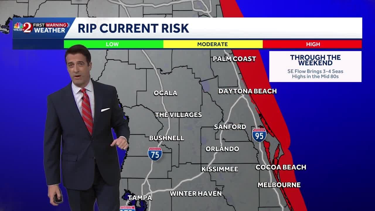 A few showers and storms across inland areas and dangerous rip currents ...