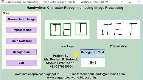 matlab code for Handwritten Character Recognition using image processing