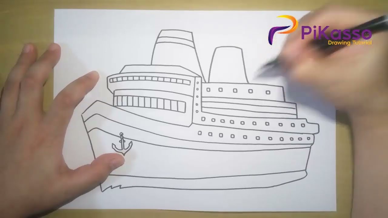 cruise ship drawing step by step